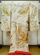 Photo3: L1124A Used Japanese women  Off White UCHIKAKE Wedding / Silk. Peony,   (Grade D) (3)