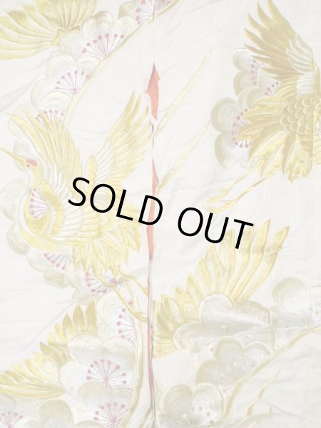 Photo5: L1124A Used Japanese women  Off White UCHIKAKE Wedding / Silk. Peony,   (Grade D) (5)