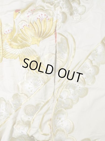 Photo6: L1124A Used Japanese women  Off White UCHIKAKE Wedding / Silk. Peony,   (Grade D) (6)