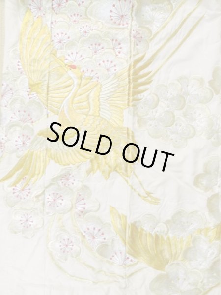 Photo7: L1124A Used Japanese women  Off White UCHIKAKE Wedding / Silk. Peony,   (Grade D) (7)