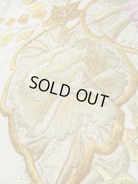 Photo13: L1124C Used Japanese women  Off White UCHIKAKE Wedding / Silk. Peony,   (Grade B) (13)