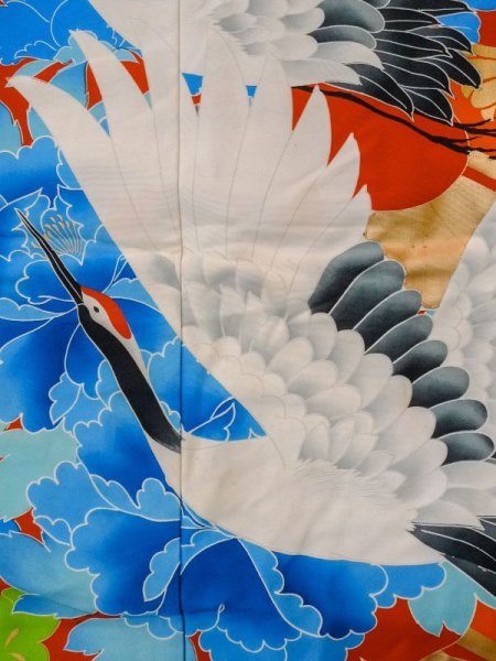 Photo9: L1124D Used Japanese women  Orange UCHIKAKE Wedding / Silk. Peony,   (Grade B) (9)