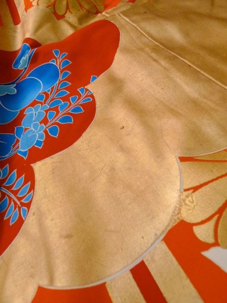 Photo14: L1124D Used Japanese women  Orange UCHIKAKE Wedding / Silk. Peony,   (Grade B) (14)