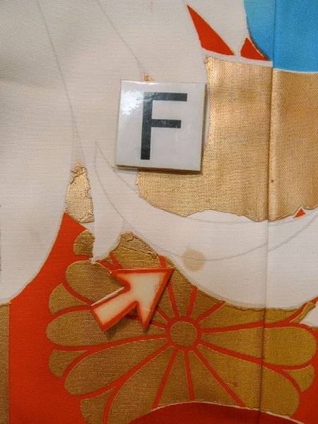 Photo23: L1124D Used Japanese women  Orange UCHIKAKE Wedding / Silk. Peony,   (Grade B) (23)