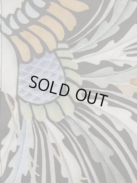 Photo9: L1124E Used Japanese women  Black UCHIKAKE Wedding / Silk. Phoenix,   (Grade D) (9)