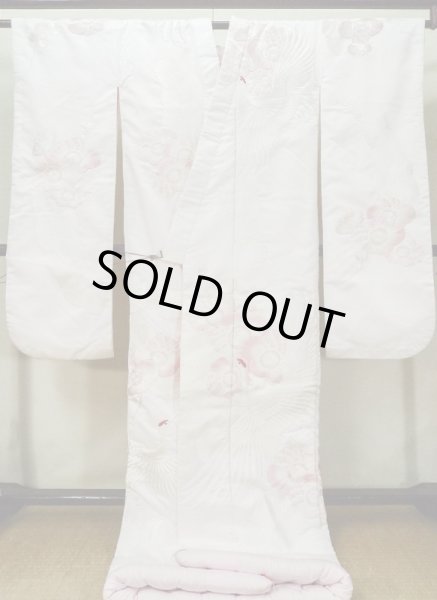 Photo3: L1124F Used Japanese women  White UCHIKAKE Wedding / Synthetic. UME plum bloom,   (Grade C) (3)