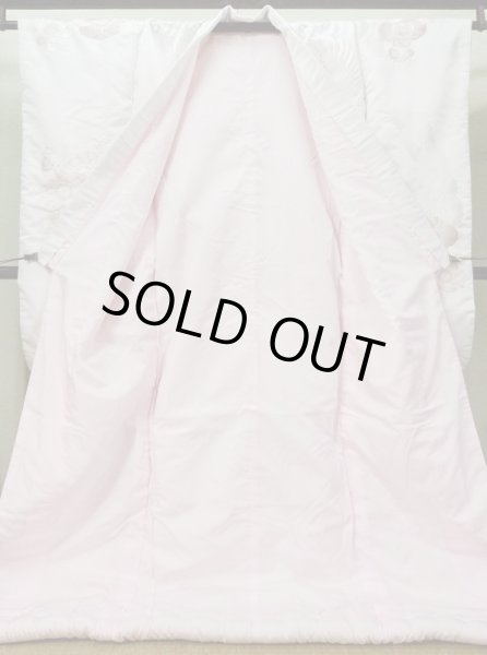 Photo4: L1124F Used Japanese women  White UCHIKAKE Wedding / Synthetic. UME plum bloom,   (Grade C) (4)