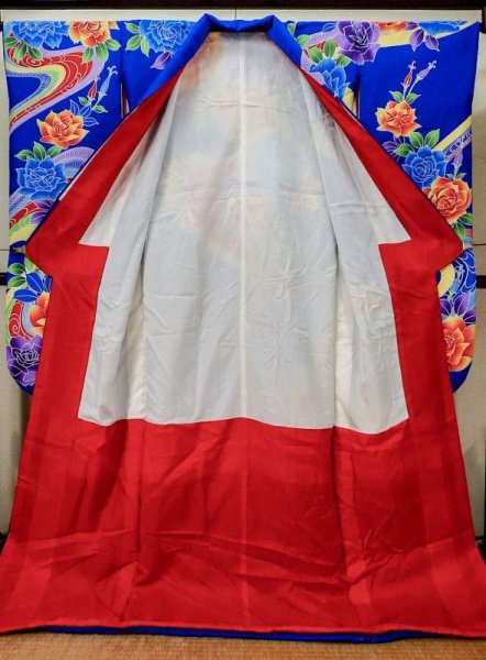 Photo4: L1124N Used Japanese women  Blue KAKESHITA under Uchikake / Synthetic. Rose,   (Grade D) (4)