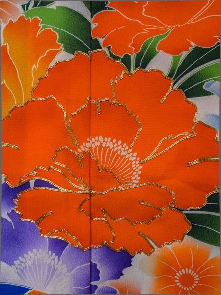 Photo8: L1124O Used Japanese women  Blue KAKESHITA under Uchikake / Synthetic. Peony,   (Grade B) (8)