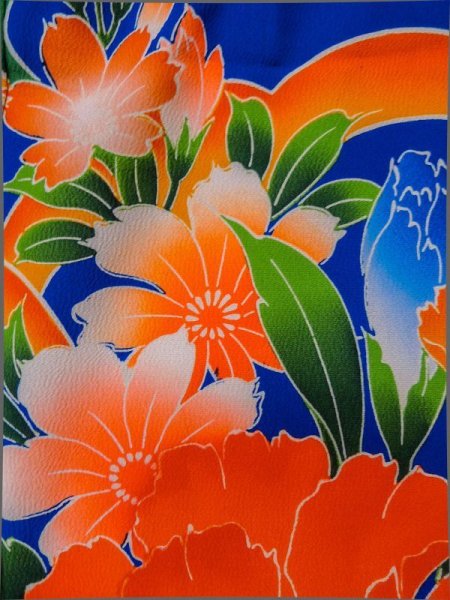 Photo11: L1124O Used Japanese women  Blue KAKESHITA under Uchikake / Synthetic. Peony,   (Grade B) (11)