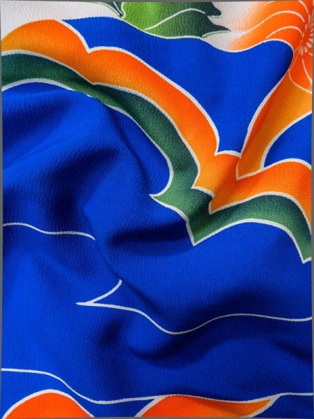 Photo19: L1124O Used Japanese women  Blue KAKESHITA under Uchikake / Synthetic. Peony,   (Grade B) (19)