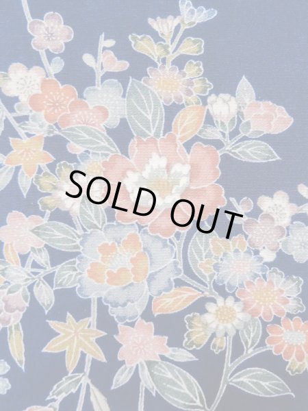 Photo5: Mint L1201A Used Japanese women  Blue KOMON dyed / Silk. SAKURA cherry blossom,   (Grade A) (5)