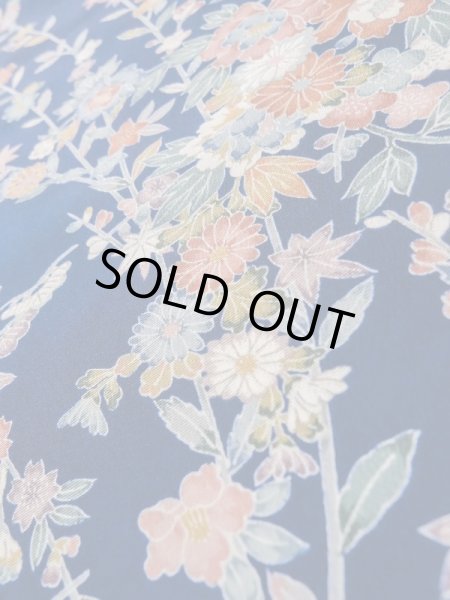 Photo9: Mint L1201A Used Japanese women  Blue KOMON dyed / Silk. SAKURA cherry blossom,   (Grade A) (9)