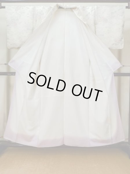 Photo2: L1201B Used Japanese women Shiny Off White KOMON dyed / Silk. Chrysanthemum, Bamboo fence pattern  (Grade C) (2)