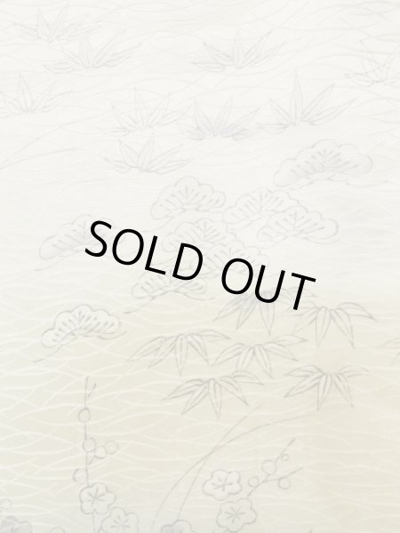 Photo6: L1201B Used Japanese women Shiny Off White KOMON dyed / Silk. Chrysanthemum, Bamboo fence pattern  (Grade C) (6)