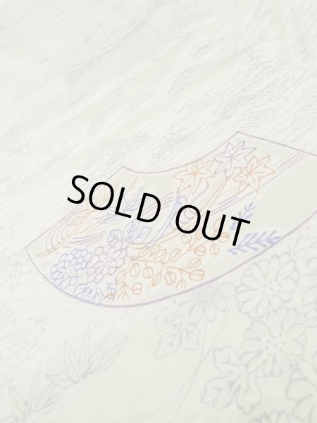 Photo8: L1201B Used Japanese women Shiny Off White KOMON dyed / Silk. Chrysanthemum, Bamboo fence pattern  (Grade C) (8)
