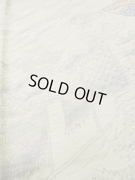 Photo9: L1201B Used Japanese women Shiny Off White KOMON dyed / Silk. Chrysanthemum, Bamboo fence pattern  (Grade C) (9)