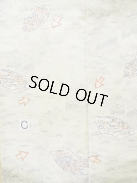 Photo16: L1201B Used Japanese women Shiny Off White KOMON dyed / Silk. Chrysanthemum, Bamboo fence pattern  (Grade C) (16)