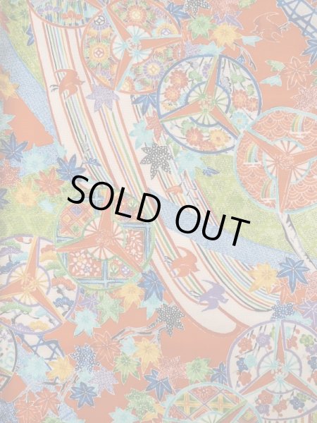 Photo3: Mint L1201D Used Japanese women  Vermilion KOMON dyed / Silk. UME plum bloom, Swallow pattern  (Grade A) (3)