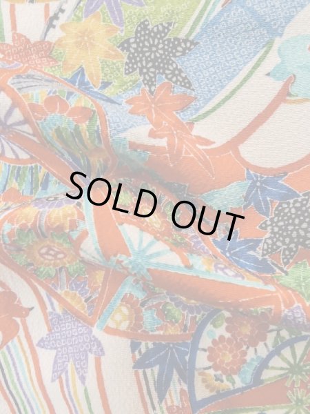 Photo12: Mint L1201D Used Japanese women  Vermilion KOMON dyed / Silk. UME plum bloom, Swallow pattern  (Grade A) (12)