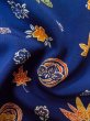 Photo12: L1201F Used Japanese women  Blue KOMON dyed / Silk. Flower circle,   (Grade C) (12)