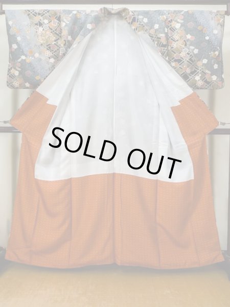 Photo2: Mint L1201H Used Japanese women  Black KOMON dyed / Synthetic. UME plum bloom,   (Grade A) (2)