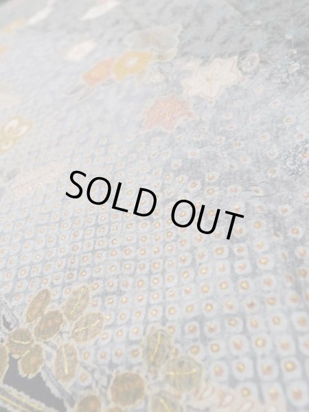 Photo8: Mint L1201H Used Japanese women  Black KOMON dyed / Synthetic. UME plum bloom,   (Grade A) (8)