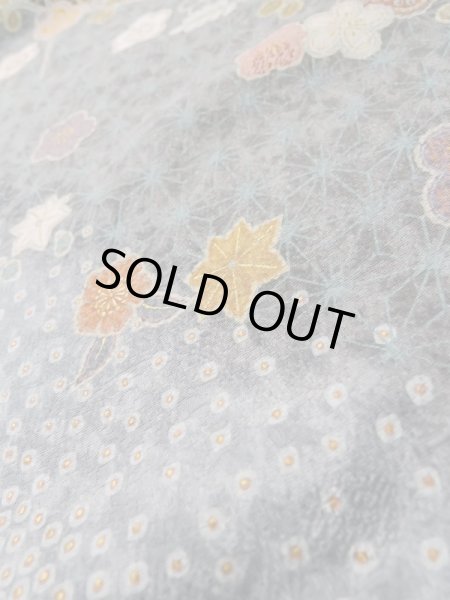 Photo10: Mint L1201H Used Japanese women  Black KOMON dyed / Synthetic. UME plum bloom,   (Grade A) (10)