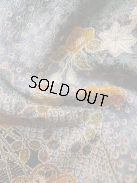 Photo11: Mint L1201H Used Japanese women  Black KOMON dyed / Synthetic. UME plum bloom,   (Grade A) (11)