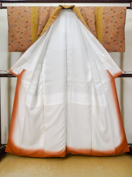 Photo2: Mint L1201P Used Japanese women Pale Pink KOMON dyed / Synthetic. Flower, Comb pattern  (Grade A) (2)