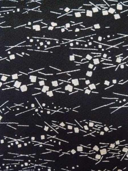 Photo5: L1201R Used Japanese women  Black KOMON dyed / Silk. Abstract pattern   (Grade D) (5)