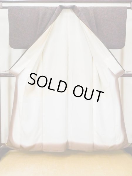 Photo2: Mint L1201S Used Japanese women Pale Dark Red KOMON dyed / Silk. Chinz pattern   (Grade A) (2)