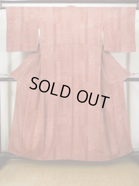 Photo1: Mint L1201U Used Japanese women  Vermilion EDO KOMON pattern dyed / Silk. Flower,   (Grade A) (1)