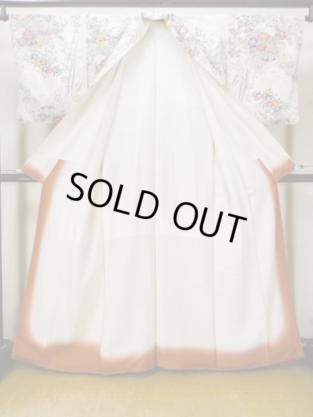 Photo2: Mint L1201V Used Japanese women  White KOMON dyed / Silk. SAKURA cherry blossom,   (Grade A) (2)