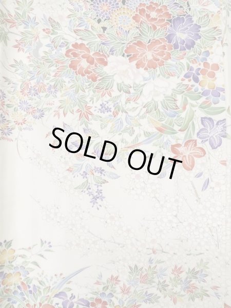 Photo3: Mint L1201V Used Japanese women  White KOMON dyed / Silk. SAKURA cherry blossom,   (Grade A) (3)
