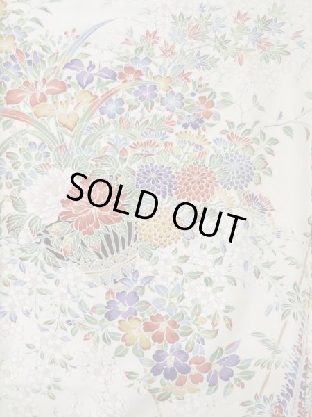 Photo4: Mint L1201V Used Japanese women  White KOMON dyed / Silk. SAKURA cherry blossom,   (Grade A) (4)