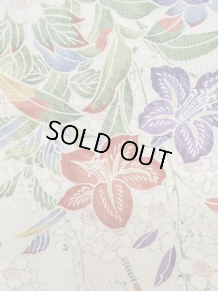 Photo7: Mint L1201V Used Japanese women  White KOMON dyed / Silk. SAKURA cherry blossom,   (Grade A) (7)