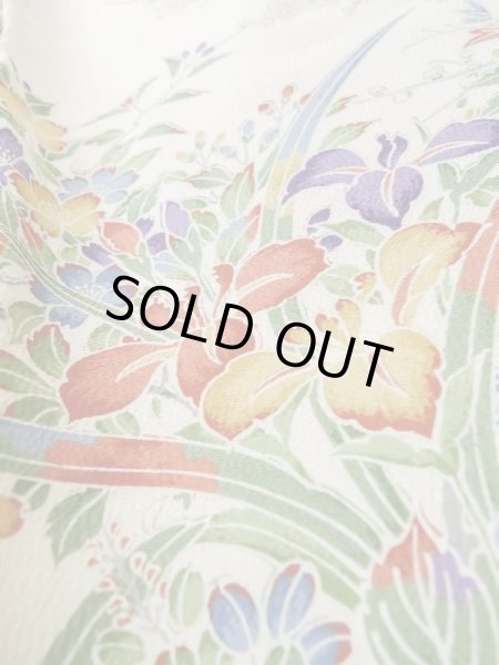 Photo10: Mint L1201V Used Japanese women  White KOMON dyed / Silk. SAKURA cherry blossom,   (Grade A) (10)