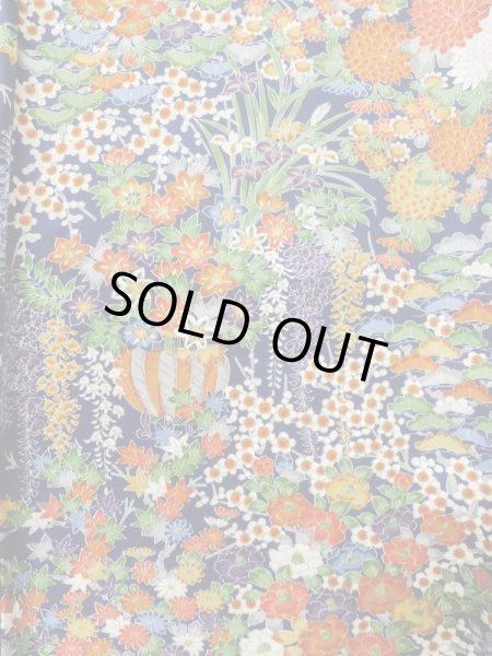 Photo4: Mint L1201Y Used Japanese women Dark Blue KOMON dyed / Silk. Flower,   (Grade A) (4)