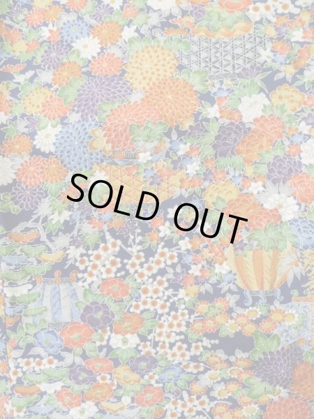 Photo5: Mint L1201Y Used Japanese women Dark Blue KOMON dyed / Silk. Flower,   (Grade A) (5)
