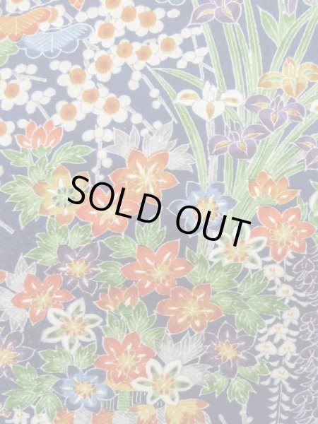 Photo6: Mint L1201Y Used Japanese women Dark Blue KOMON dyed / Silk. Flower,   (Grade A) (6)