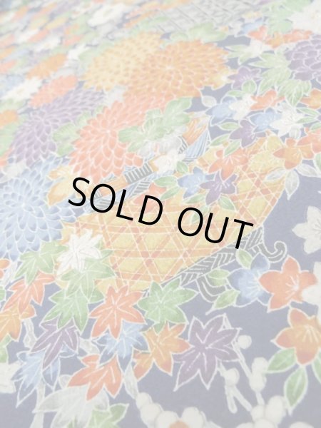 Photo10: Mint L1201Y Used Japanese women Dark Blue KOMON dyed / Silk. Flower,   (Grade A) (10)