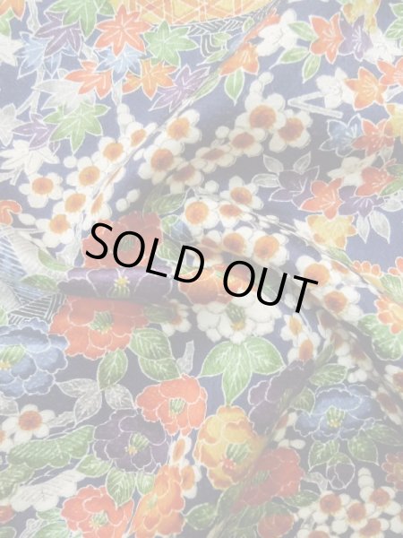 Photo12: Mint L1201Y Used Japanese women Dark Blue KOMON dyed / Silk. Flower,   (Grade A) (12)