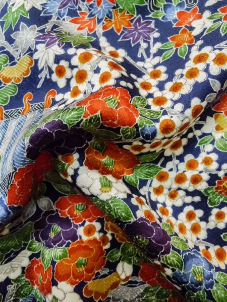 Photo13: Mint L1201Y Used Japanese women Dark Blue KOMON dyed / Silk. Flower,   (Grade A) (13)