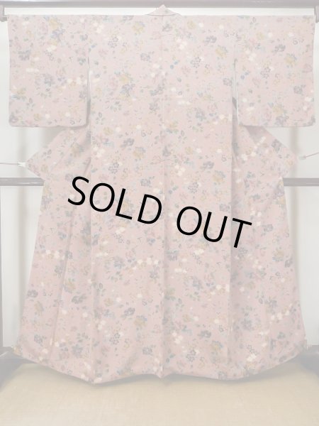 Photo1: L1202D Used Japanese women Pale Pink KOMON dyed / Silk. UME plum bloom,   (Grade C) (1)