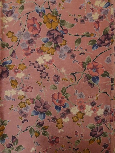 Photo4: L1202D Used Japanese women Pale Pink KOMON dyed / Silk. UME plum bloom,   (Grade C) (4)