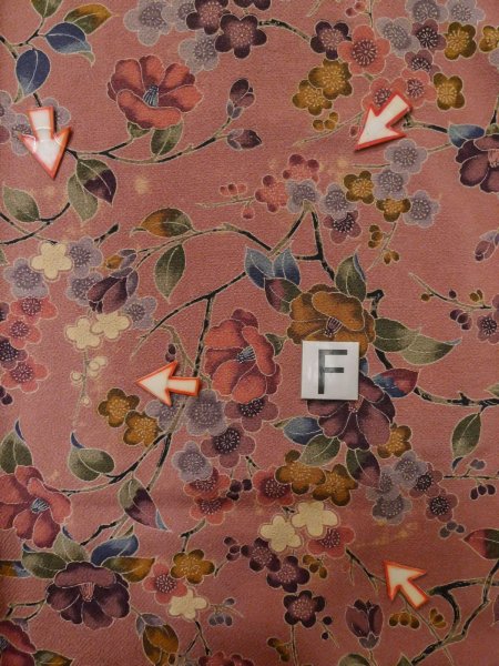 Photo19: L1202D Used Japanese women Pale Pink KOMON dyed / Silk. UME plum bloom,   (Grade C) (19)