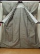 Photo2: L1214B Used Japanese women Pale Gray TSUMUGI pongee / Silk. Plaid Checks   (Grade C) (2)