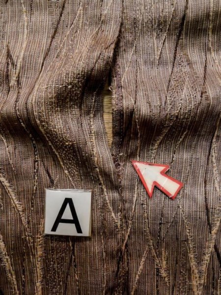 Photo14: L1214C Used Japanese women Pale Brown ORI woven / Synthetic. Abstract pattern   (Grade D) (14)