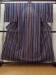 Photo1: Mint L1214D Used Japanese women  Indigo Blue HITOE unlined / Cotton/hemp Stripes "Awashijira-woven"  (Grade A) (1)